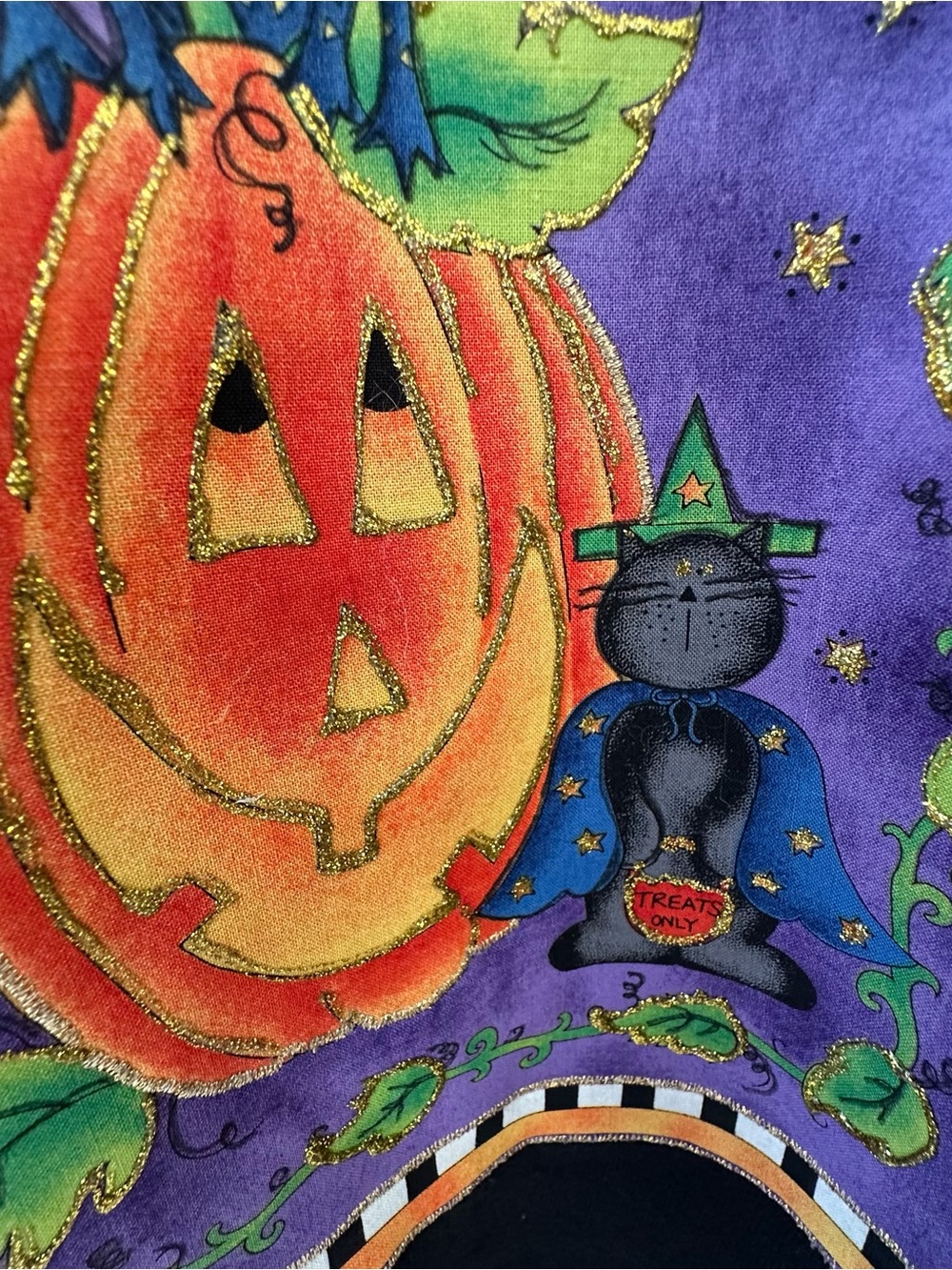 Black 'Trick or Treat' Halloween Graphic Sweatshirt Handmade Gold Stitching